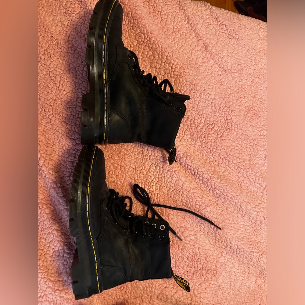 Black Combat Boots with Yellow Stitching